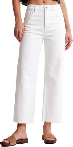 Allimy Womens Tummy Control High Waisted Straight Leg Jeans Stretchy Raw Hem Cropped Denim Pants in Kuwait