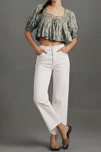 Allimy Womens Tummy Control High Waisted Straight Leg Jeans Stretchy Raw Hem Cropped Denim Pants in Kuwait