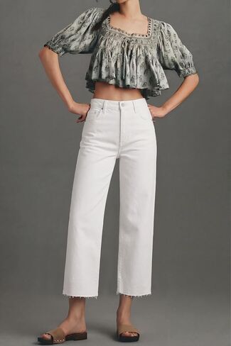 Allimy Womens Tummy Control High Waisted Straight Leg Jeans Stretchy Raw Hem Cropped Denim Pants in Kuwait