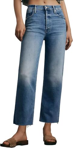 Allimy Womens Tummy Control High Waisted Straight Leg Jeans Stretchy Raw Hem Cropped Denim Pants in Kuwait