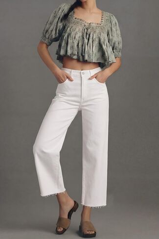Allimy Womens Tummy Control High Waisted Straight Leg Jeans Stretchy Raw Hem Cropped Denim Pants in Kuwait