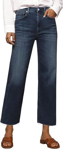 Allimy Womens Tummy Control High Waisted Straight Leg Jeans Stretchy Raw Hem Cropped Denim Pants in Kuwait