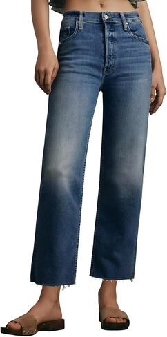 Allimy Womens Tummy Control High Waisted Straight Leg Jeans Stretchy Raw Hem Cropped Denim Pants in Kuwait