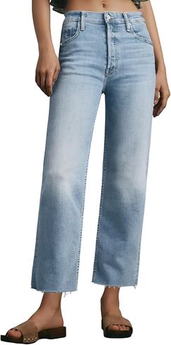 Allimy Womens Tummy Control High Waisted Straight Leg Jeans Stretchy Raw Hem Cropped Denim Pants in Kuwait