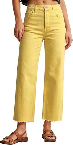 Allimy Womens Tummy Control High Waisted Straight Leg Jeans Stretchy Raw Hem Cropped Denim Pants in Kuwait