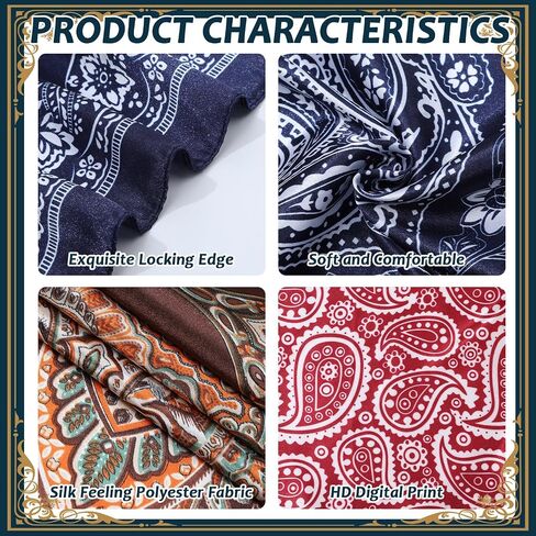 gisgfim 6 Pcs Wild Rag 35 Inch Western Cowboy Rag for Adults Rancher Neckerchief Oversize Head Scarf Bandana Large Western Silk Rags Large Square Bandana Silk Like Neck Scarf Shawl for Men Women in Kuwait
