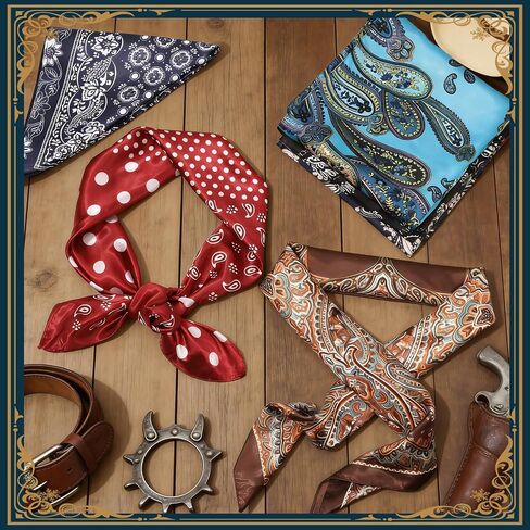gisgfim 6 Pcs Wild Rag 35 Inch Western Cowboy Rag for Adults Rancher Neckerchief Oversize Head Scarf Bandana Large Western Silk Rags Large Square Bandana Silk Like Neck Scarf Shawl for Men Women in Kuwait