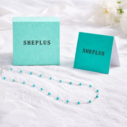 Sheplus Dainty Turquoise Necklace for Women, 925 Sterling Silver Beaded Necklace, Real Turquoise Minimalist Jewelry, Gift for Her, Birthday Sister Gift in Saudi Arabia
