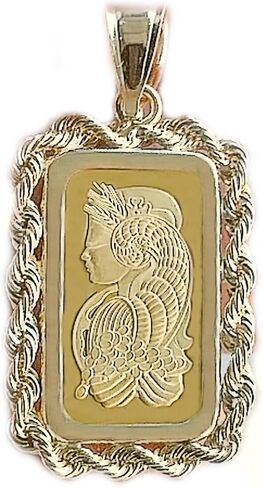 Lady Fortuna Gold Pendant Necklace, 2.5 Gram Suisse gold bar pendant in Kuwait
