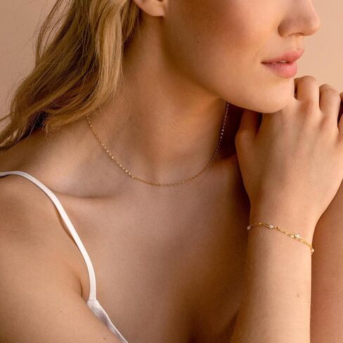 14K Gold Mirror Chain Necklace, Dainty 2mm Sparkle Faceted Sequin Link Chain for Women, Size 16-22 Inches, Hypoallergenic, Non-Tarnish, Cadenas De Oro 14K Para Mujer in Saudi Arabia