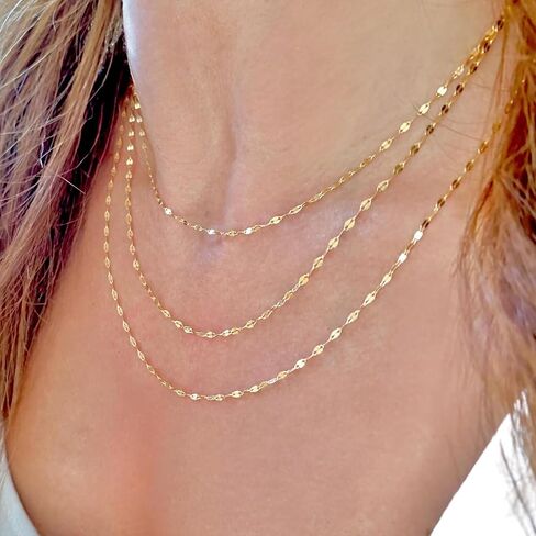 14K Gold Mirror Chain Necklace, Dainty 2mm Sparkle Faceted Sequin Link Chain for Women, Size 16-22 Inches, Hypoallergenic, Non-Tarnish, Cadenas De Oro 14K Para Mujer in Saudi Arabia