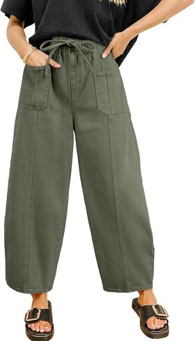 Sidefeel Womens Baggy Wide Leg Jeans Elastic Waist Drawstring Front Seam Ankle High Waisted Barrel Jeans in Saudi Arabia