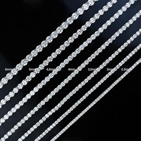 سلسلة تنس مويسانيتي 2-6.5 ملم، قلادة سلسلة تنس من الفضة المويسانتي، تنس مثالي من الروديوم الماسي، 925 من الفضة الاسترليني للجنسين in Kuwait