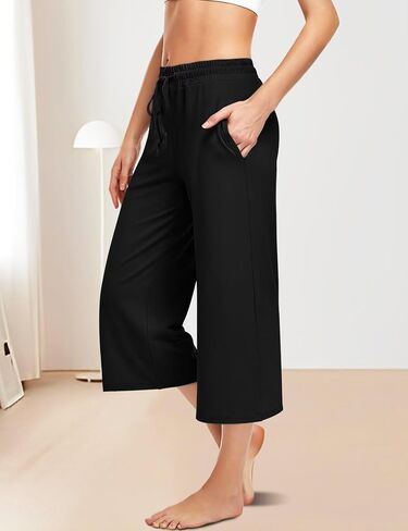 Women's Wide Leg Casual Pants Cross Waist Palazzo Lounge Pajama Flowy Pants Yoga Sweatpants with Pockets in Kuwait