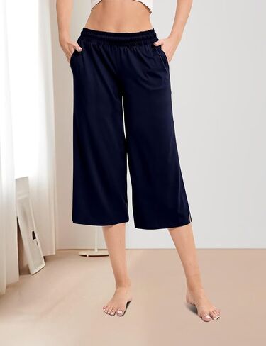 Women's Wide Leg Casual Pants Cross Waist Palazzo Lounge Pajama Flowy Pants Yoga Sweatpants with Pockets in Kuwait