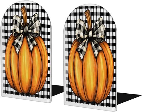 (2 PCS/1 Pairs) Wood Bookends, Pumpkin Bow Lattice Decorative Wood Bookends for Shelves Kids Room Desk Home Office Book Stoppers for Holiding Books 5x3 Inch in Saudi Arabia