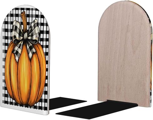 (2 PCS/1 Pairs) Wood Bookends, Pumpkin Bow Lattice Decorative Wood Bookends for Shelves Kids Room Desk Home Office Book Stoppers for Holiding Books 5x3 Inch in Saudi Arabia
