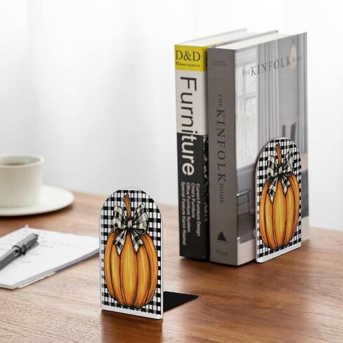 (2 PCS/1 Pairs) Wood Bookends, Pumpkin Bow Lattice Decorative Wood Bookends for Shelves Kids Room Desk Home Office Book Stoppers for Holiding Books 5x3 Inch in Saudi Arabia