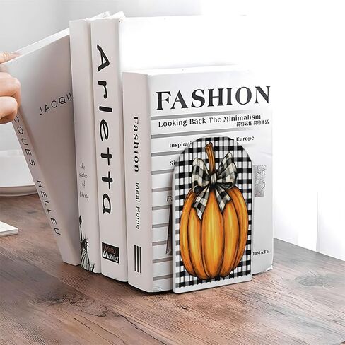 (2 PCS/1 Pairs) Wood Bookends, Pumpkin Bow Lattice Decorative Wood Bookends for Shelves Kids Room Desk Home Office Book Stoppers for Holiding Books 5x3 Inch in Saudi Arabia