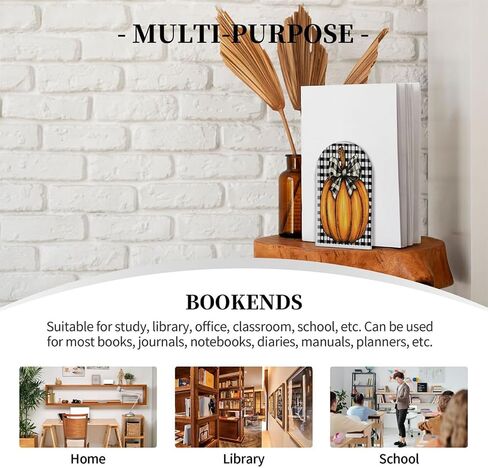 (2 PCS/1 Pairs) Wood Bookends, Pumpkin Bow Lattice Decorative Wood Bookends for Shelves Kids Room Desk Home Office Book Stoppers for Holiding Books 5x3 Inch in Saudi Arabia