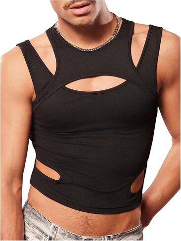 SweatyRocks Men's Cut Out Cropped Tank Tops Y2K Sleeveless Slim Fit Muscle Shirts Clubwear in Saudi Arabia