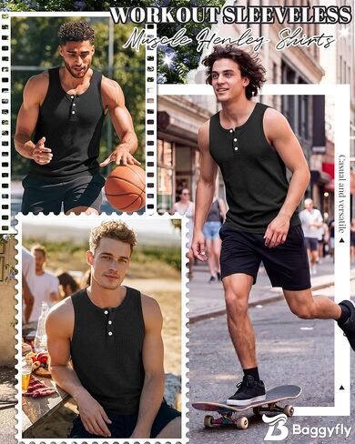 Mens Waffle Knit Tank Tops Casual Sleeveless Henley Shirts Summer 2026 Beach Breathable Muscle Tees in Saudi Arabia