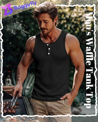 Mens Waffle Knit Tank Tops Casual Sleeveless Henley Shirts Summer 2026 Beach Breathable Muscle Tees in Saudi Arabia