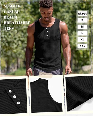 Mens Waffle Knit Tank Tops Casual Sleeveless Henley Shirts Summer 2026 Beach Breathable Muscle Tees in Saudi Arabia