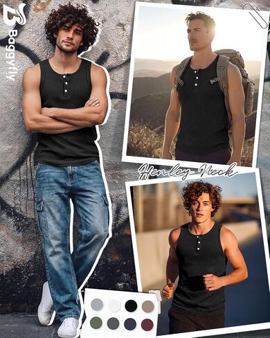 Mens Waffle Knit Tank Tops Casual Sleeveless Henley Shirts Summer 2026 Beach Breathable Muscle Tees in Saudi Arabia