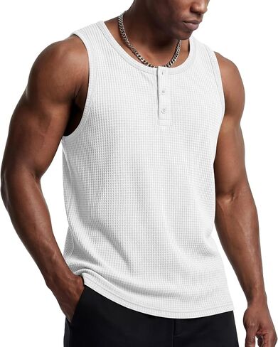 Mens Waffle Knit Tank Tops Casual Sleeveless Henley Shirts Summer 2026 Beach Breathable Muscle Tees in Saudi Arabia