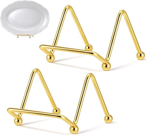 2 PCS Gold Small Plate Holder, Mini Metal Plate Display Holder Simple Wire Plates Stands for Home Office Restaurant Book Photo Easel Creation Plates Collectibles Artistic Work in Kuwait