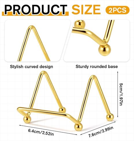 2 PCS Gold Small Plate Holder, Mini Metal Plate Display Holder Simple Wire Plates Stands for Home Office Restaurant Book Photo Easel Creation Plates Collectibles Artistic Work in Kuwait