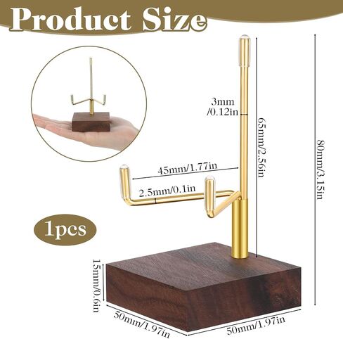 Skrfren Adjustable Metal Arms Display Stand Easel with Walnut Wooden Base, Small Decorative Stand Easels Holder for Displaying Photos, Coral, Geodes, Rock, Mineral, Agate Plate, Seashell 2"x2"x3.2" in Kuwait