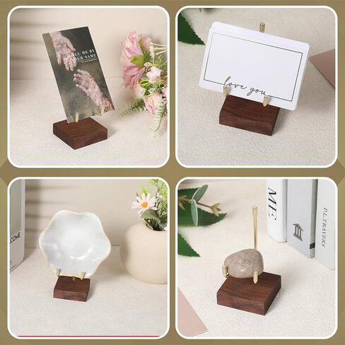 Skrfren Adjustable Metal Arms Display Stand Easel with Walnut Wooden Base, Small Decorative Stand Easels Holder for Displaying Photos, Coral, Geodes, Rock, Mineral, Agate Plate, Seashell 2"x2"x3.2" in Kuwait
