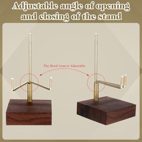 Skrfren Adjustable Metal Arms Display Stand Easel with Walnut Wooden Base, Small Decorative Stand Easels Holder for Displaying Photos, Coral, Geodes, Rock, Mineral, Agate Plate, Seashell 2"x2"x3.2" in Kuwait