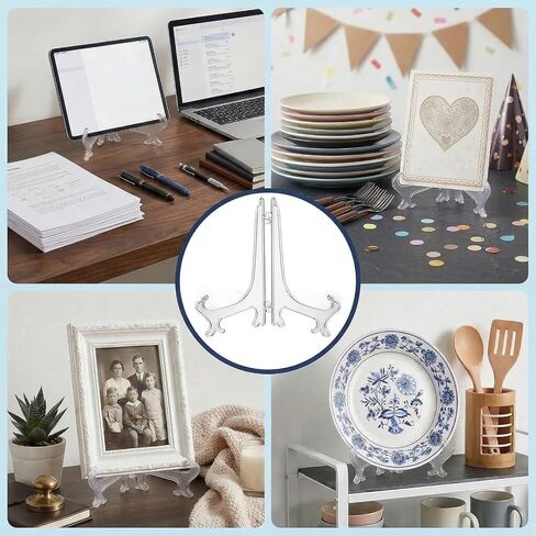 Nogeqi 2 Pieces Clear Acrylic Plate Stands for Display, 10 Inch, Folding Plate Holder, Clear Acrylic Easel Display Stands for Pictures or Other Items for Weddings, Birthdays, Home Decoration, Tables in Kuwait