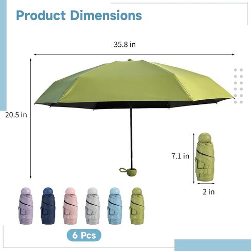 6 Pcs Mini Travel Umbrellas, Lightweight Portable Pocket Umbrellas for Purse, Small Pocket Umbrella for Daily Use, Travel, Efficient Sun Protection & Windproof Design in Saudi Arabia