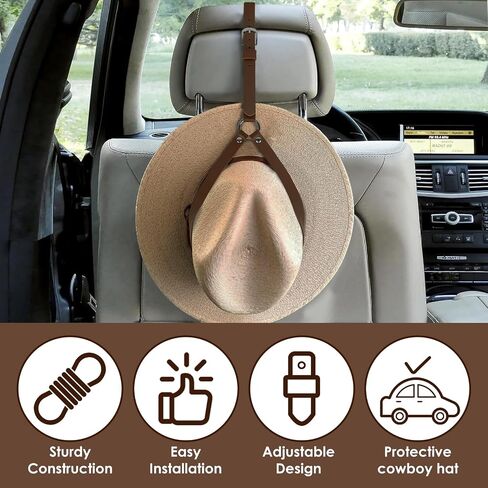 Adorila Cowboy Hat Rack for Pickup Trucks, Vegan Leather Cowboy Hat Holder for Truck Headrest, Cowboy Hat Hanger for Vehicle SUV Car Accessories (Brown) in Kuwait
