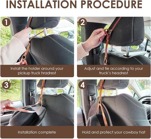 Adorila Cowboy Hat Rack for Pickup Trucks, Vegan Leather Cowboy Hat Holder for Truck Headrest, Cowboy Hat Hanger for Vehicle SUV Car Accessories (Brown) in Kuwait