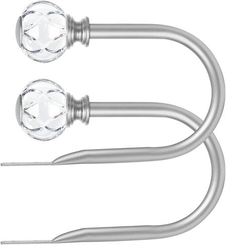 KAMANINA Curtain Holdbacks 2pcs, Silver Curtain Tiebacks Wall Mounted Window Curtains Hooks, Decorative Holders for Drapes with Crystal Finials(5.4" L × 4.1" W) in Kuwait