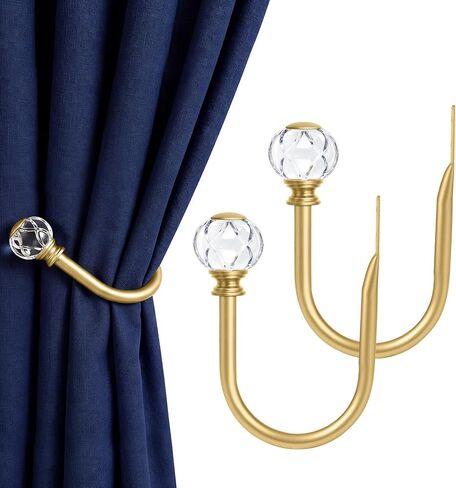 KAMANINA Curtain Holdbacks 2pcs, Silver Curtain Tiebacks Wall Mounted Window Curtains Hooks, Decorative Holders for Drapes with Crystal Finials(5.4" L × 4.1" W) in Kuwait