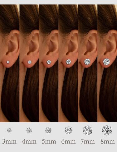 6 Pairs Stud Earrings for Women Men, Hypoallergenic Cubic Zirconia 14K White Gold Plated Earrings for Sensitive Ears, CZ Cartilage Stud Earrings Set for Multiple Piercing 3-8mm in Saudi Arabia