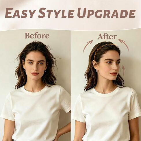 PIPUHA 2 Pack Zig Zag Headbands for Women, Matte Amber & Tortoise Comb Headband, Non Slip Headband with Teeth for Slick Back Hair, Vintage Wavy Hair Accessories for Daily Styling in Kuwait