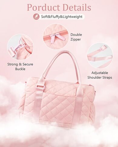 Gym Bag for Women with Yoga Mat Holder, Small Mini Gym Tote Bag Puffy Quilted Lightweight Sports Duffel Bag with Wet Compartment for Dance Yoga Workout Travel - Pink in Saudi Arabia