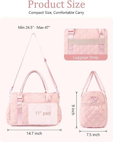 Gym Bag for Women with Yoga Mat Holder, Small Mini Gym Tote Bag Puffy Quilted Lightweight Sports Duffel Bag with Wet Compartment for Dance Yoga Workout Travel - Pink in Saudi Arabia