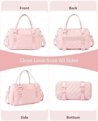 Gym Bag for Women with Yoga Mat Holder, Small Mini Gym Tote Bag Puffy Quilted Lightweight Sports Duffel Bag with Wet Compartment for Dance Yoga Workout Travel - Pink in Saudi Arabia
