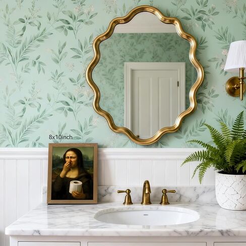 Snlihc Wood Framed Funny Bathroom Mona Lisa Wall Art, Vintage Humor Pinching Nose Wall Decor, Classical Toilet Poster Print, Whimsical Restroom Canvas Painting for Bathroom Ready to Hang 8x10 Inch in Kuwait