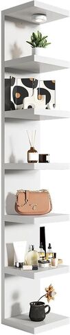 White 7-Tier Vertical Wall Shelf Unit with USB Rechargeable Led Light (Remote Controlled),Versatile Floating Display Shelves,Lack Style Wall Shelves for Bedroom,Living Room,Office Decor,Vanity in Kuwait