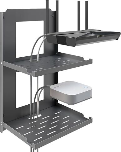 2-Tier Router Shelf Wall Mount Foldable - 10 inch Metal Outlet Shelf w/Cable Holes | Dual-Layer Organize & Connect for Router and Modem & Smart Home Decor | Folds Up & Stackable (Medium) in Saudi Arabia