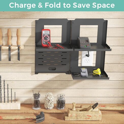 2-Tier Router Shelf Wall Mount Foldable - 10 inch Metal Outlet Shelf w/Cable Holes | Dual-Layer Organize & Connect for Router and Modem & Smart Home Decor | Folds Up & Stackable (Medium) in Saudi Arabia